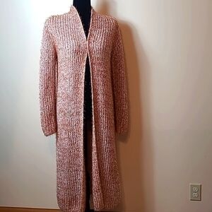 BOBEAU Brick Orange & White Eyelash Sweater Open Duster Cardigan L nwot